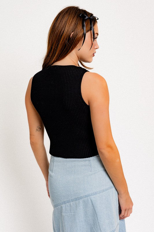Satin Bow Knit Sweater Top – Soft Girl Sleeveless Charm