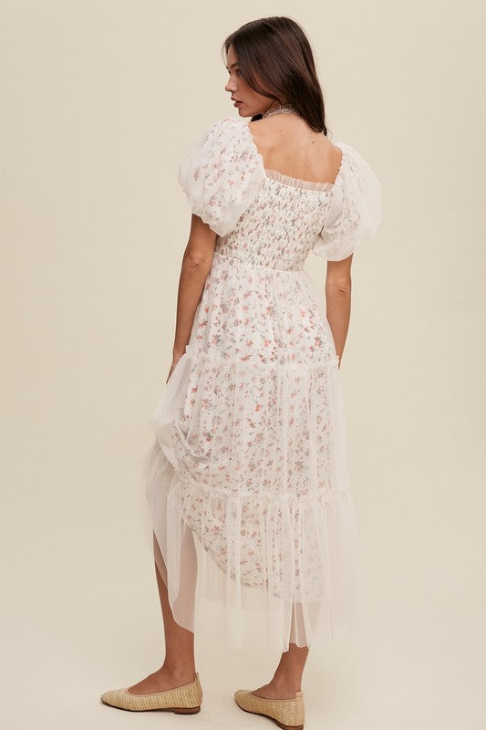 Floral Puff Sleeve Maxi Dress – Soft Girl Mesh Romance