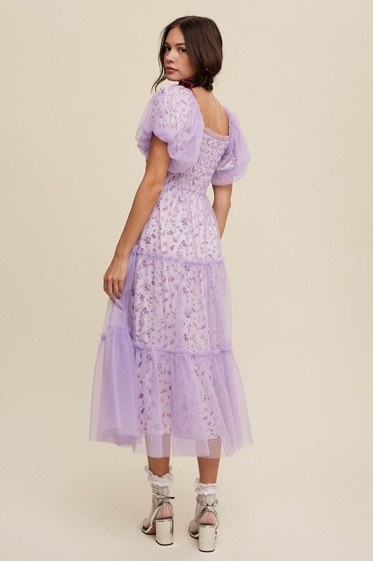 Floral Puff Sleeve Maxi Dress – Soft Girl Mesh Romance