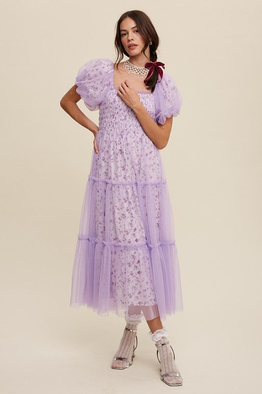Floral Puff Sleeve Maxi Dress – Soft Girl Mesh Romance