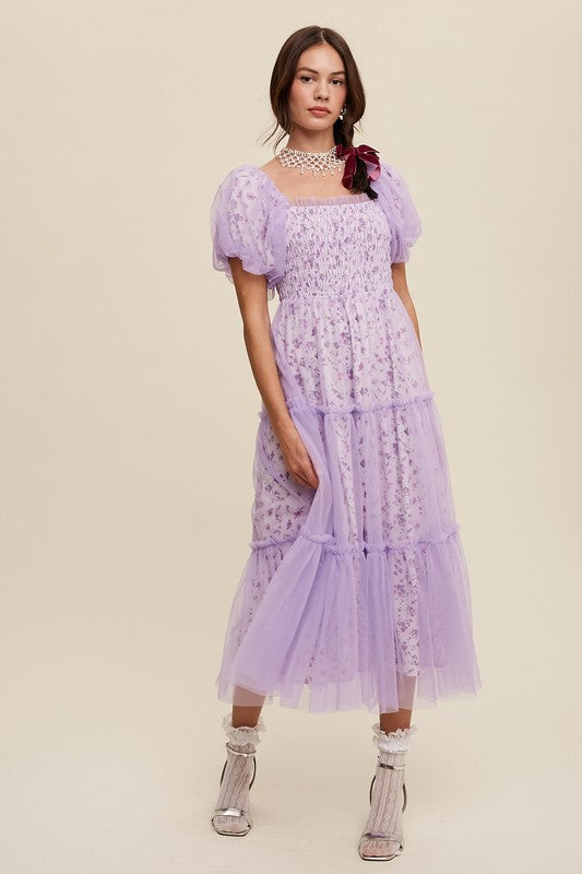 Floral Puff Sleeve Maxi Dress – Soft Girl Mesh Romance