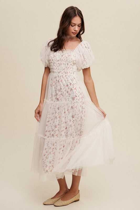 Floral Puff Sleeve Maxi Dress – Soft Girl Mesh Romance