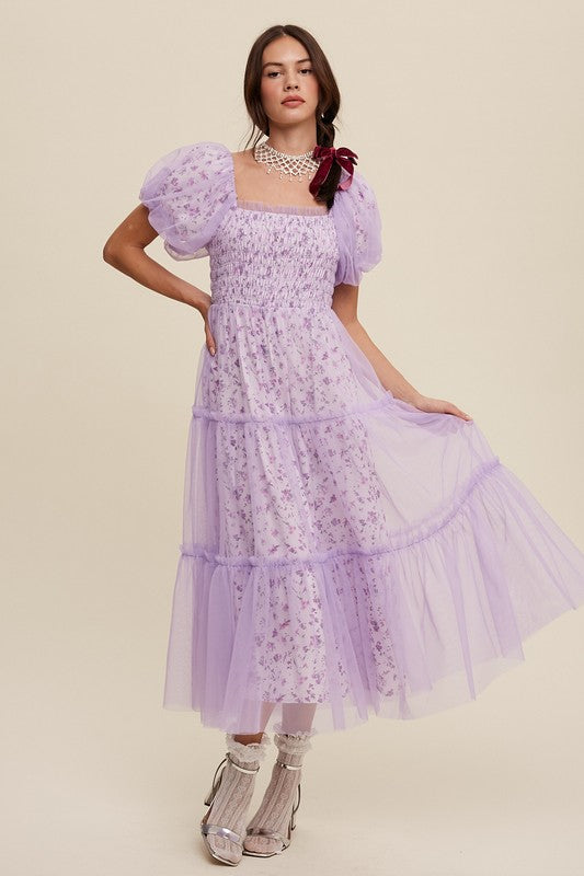 Floral Puff Sleeve Maxi Dress – Soft Girl Mesh Romance