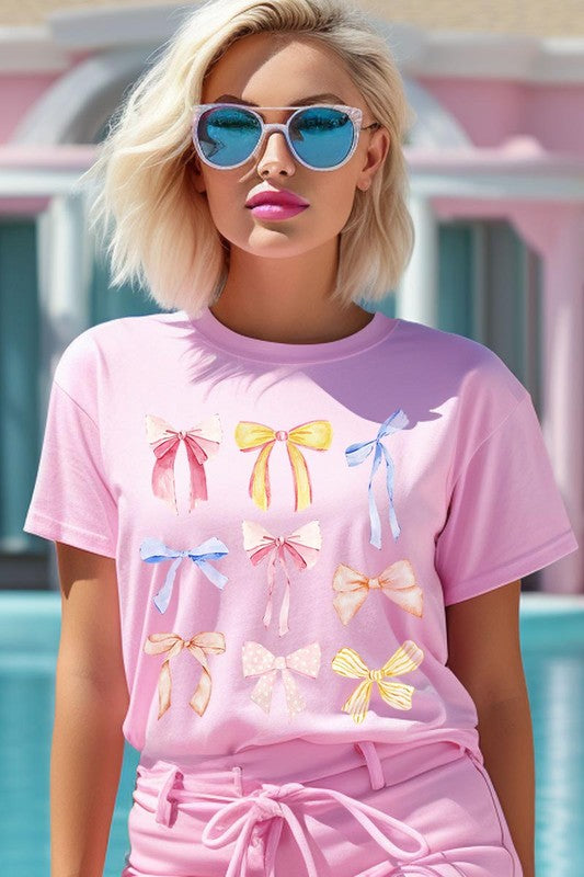 Contemporary T-Shirts - Bow Ribbon Collage Girl Era Graphic T Shirts