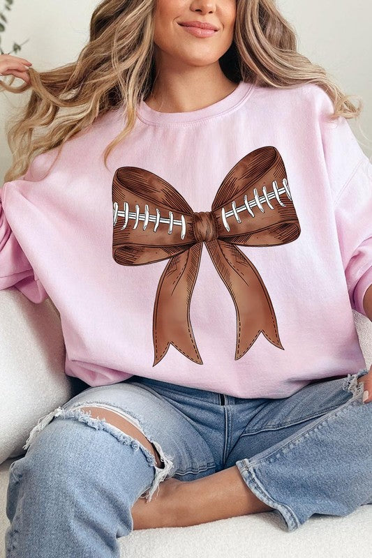 Contemporary Sweaters - Coquette Football Bow Graphic Fleece Sweatshirts