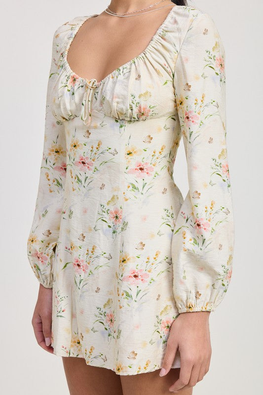 Floral Long Sleeve Mini Dress – Soft Girl Romantic Charm