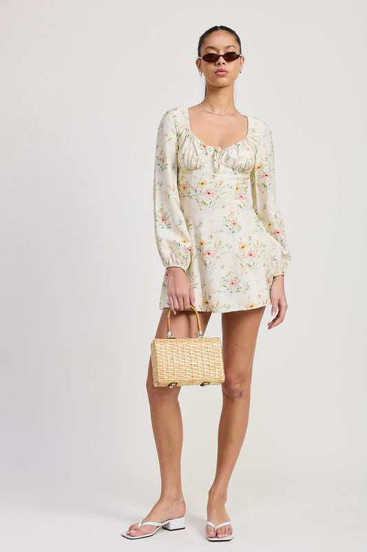 Floral Long Sleeve Mini Dress – Soft Girl Romantic Charm