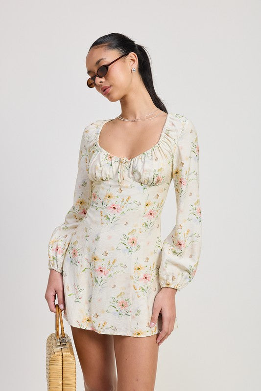 Floral Long Sleeve Mini Dress – Soft Girl Romantic Charm