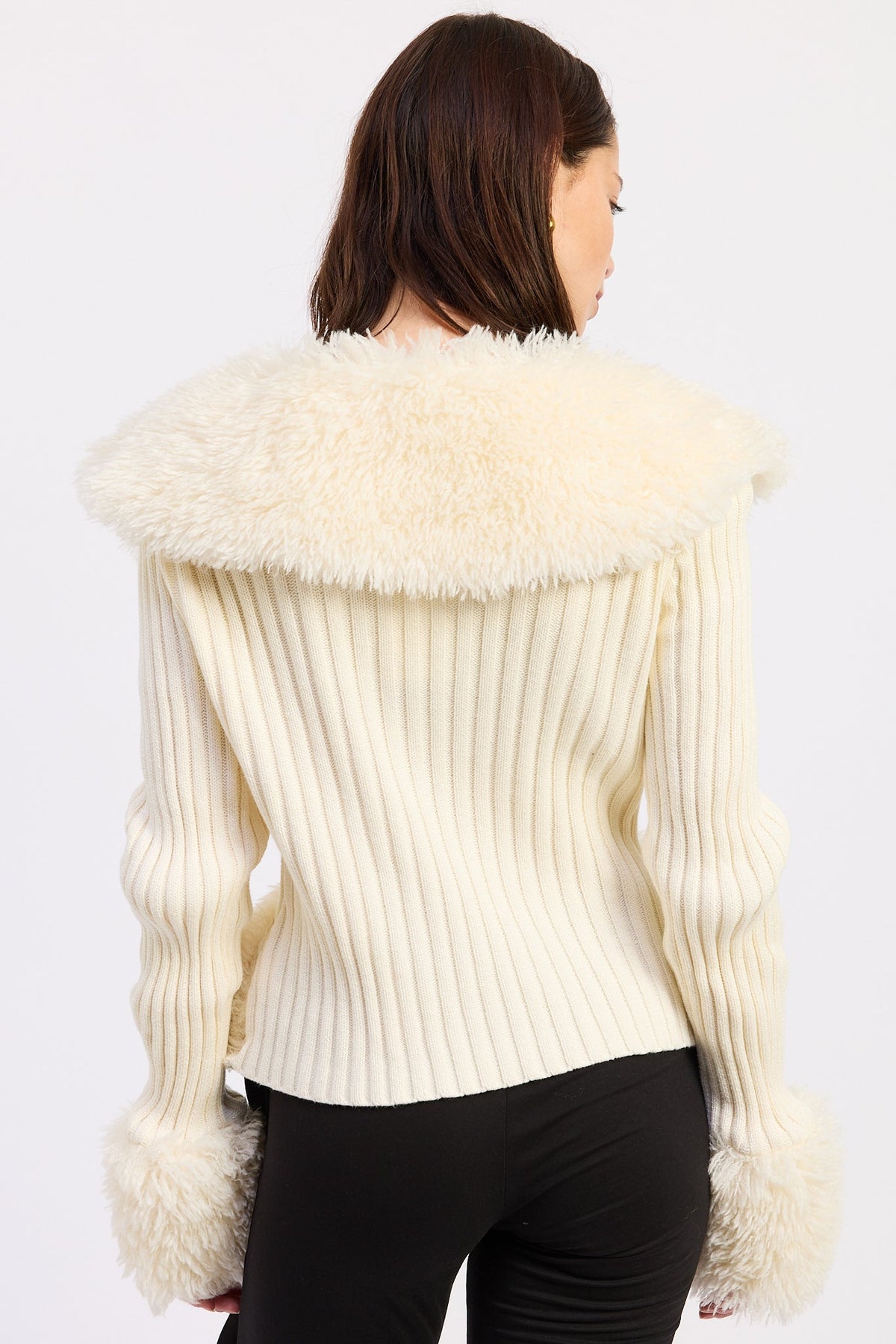 Long Sleeve Knitted Fur Collar Cardigan – Riva
