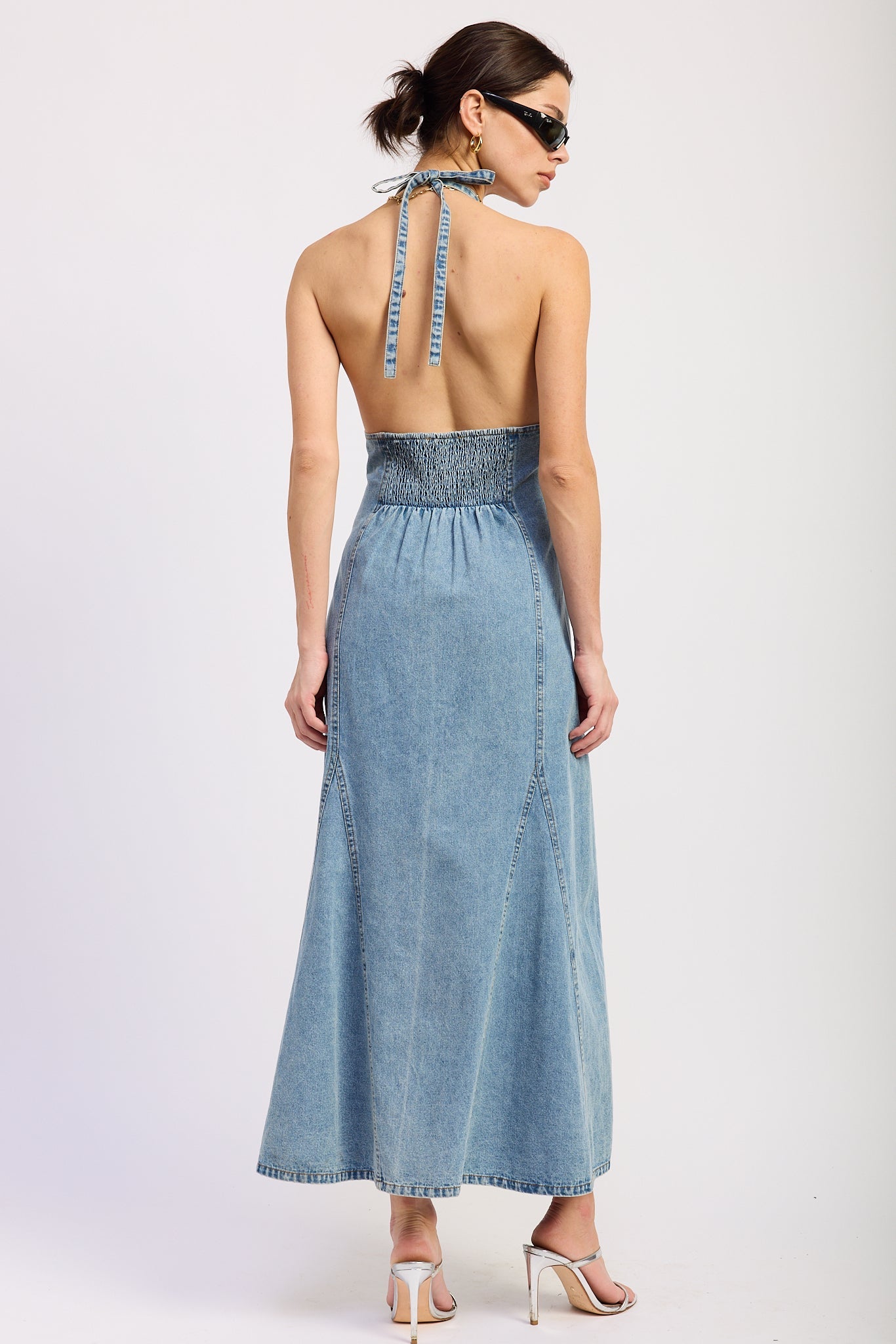 Laurel Halter Denim Midi Dress | Women's Blue Denim Summer Dress