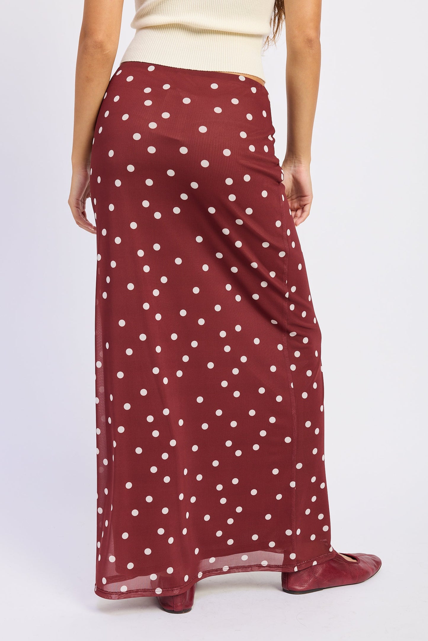 Women’s Burgundy Polka Dot Mesh Maxi Skirt – Antonella