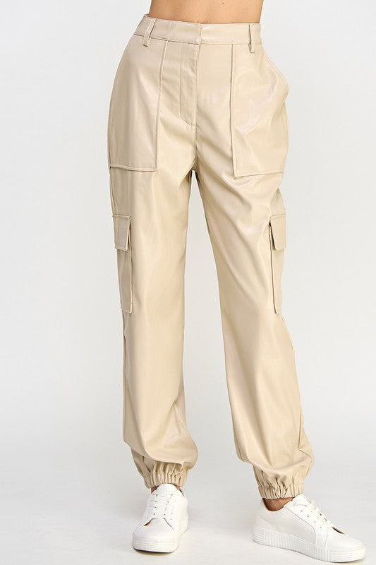 RELAXED VEGAN LEATHER CARGO PANTS