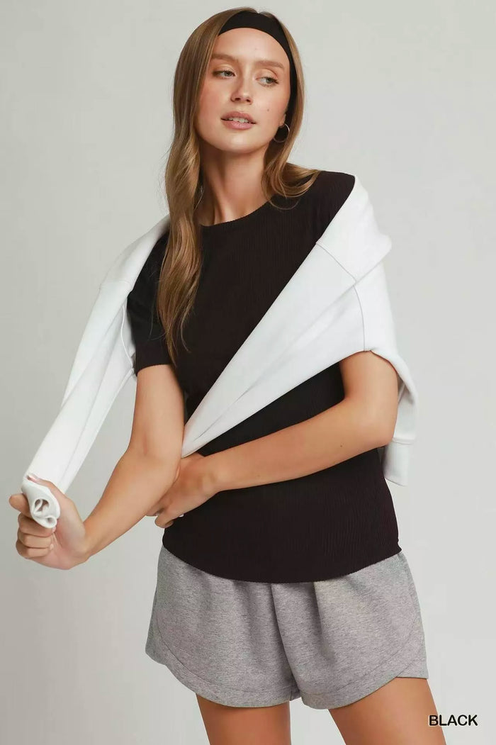 Umgee Brushed Rib Short Sleeve Top