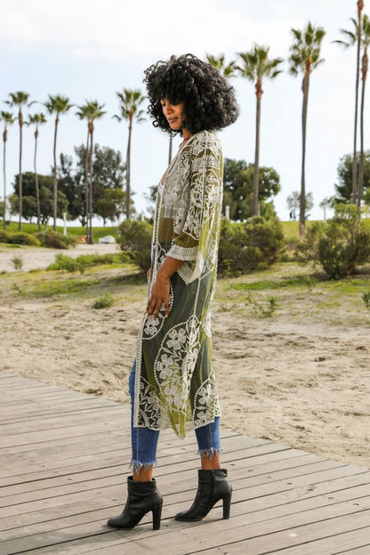 Contrast Mesh Cotton Lace Kimono