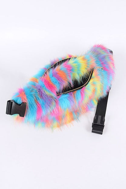 Mix Color Faux Fur Oversize Fanny Pack