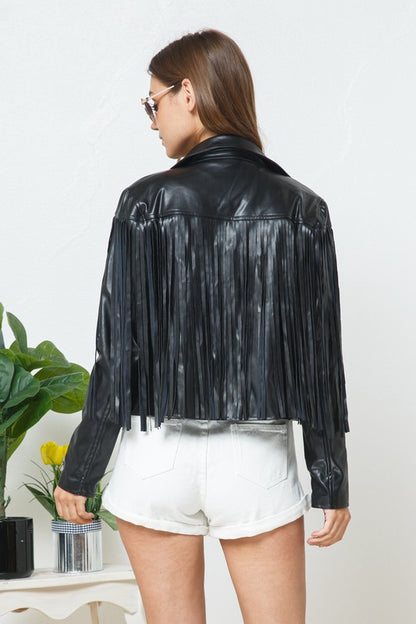 Faux Leather Moto Fringe Jacket