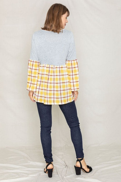 Bell Sleeve Plaid Tunic