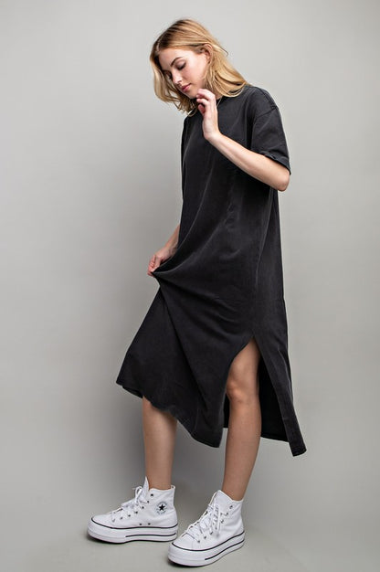 VENTED HEAVY COTTON WASHED DRESS