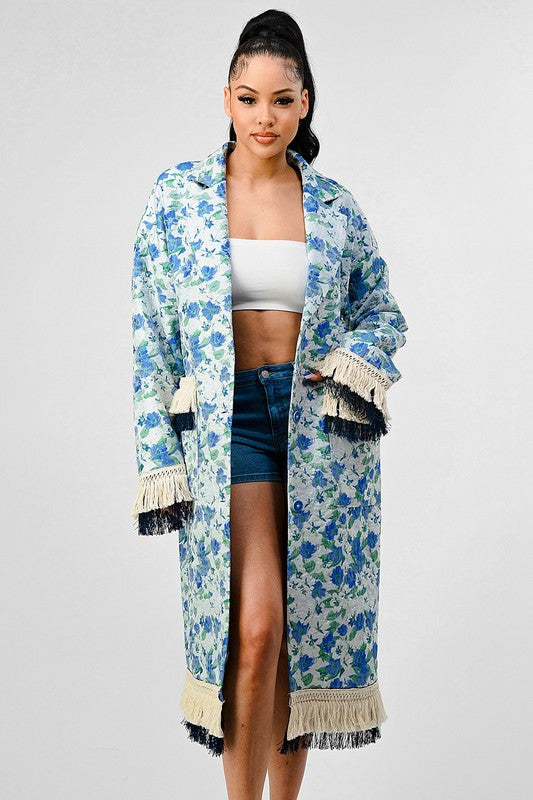 ATHINA FLORAL PRINT TASSLE TRENCH COAT