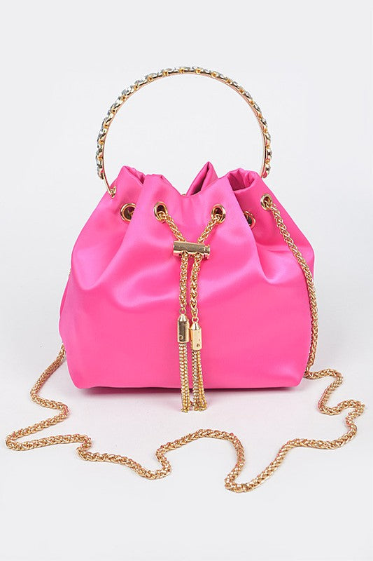 Satin Top Handle Bucket Clutch Bag