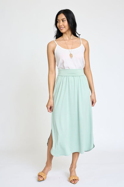 Plus Solid Side Slit Midi Skirt