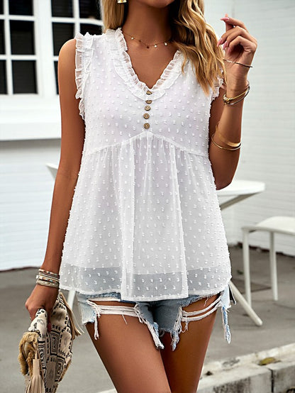 Women Sleeveless Button Trim TOP