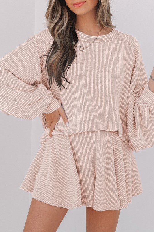 Corded Top and Ruffle Mini Skirt Set by IWearStyle