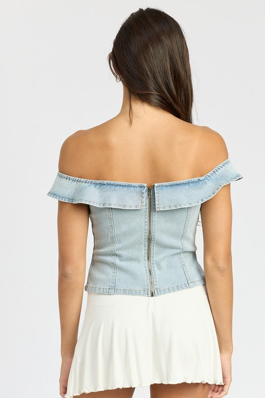 OFF SHOUDER BUSTIER TOP WITH BACK ZIPPER