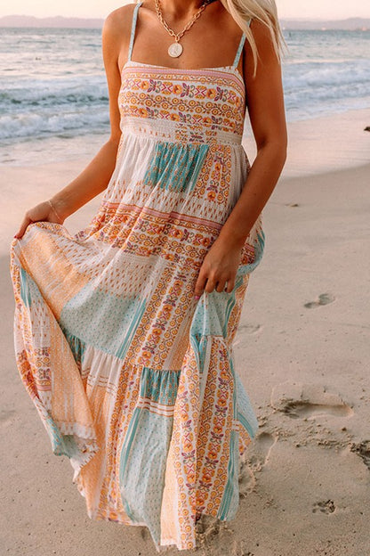 Patchwork mint coral long sundress