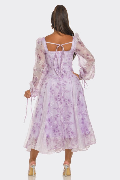 Lavender Blossom Puff Sleeve Dress