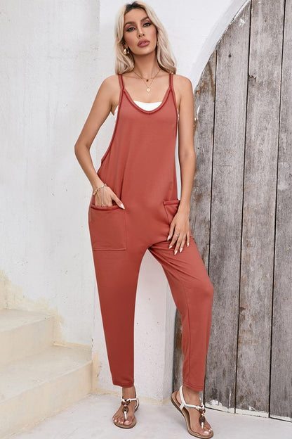 Women Harem Pants Sleeveless V Neck Jumpsuit