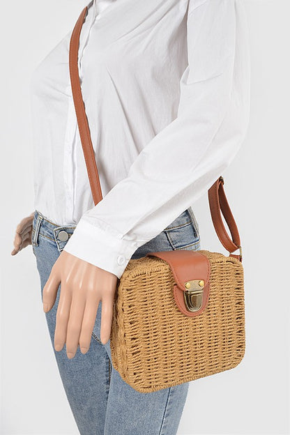 Straw Weaved Box Swing Bag