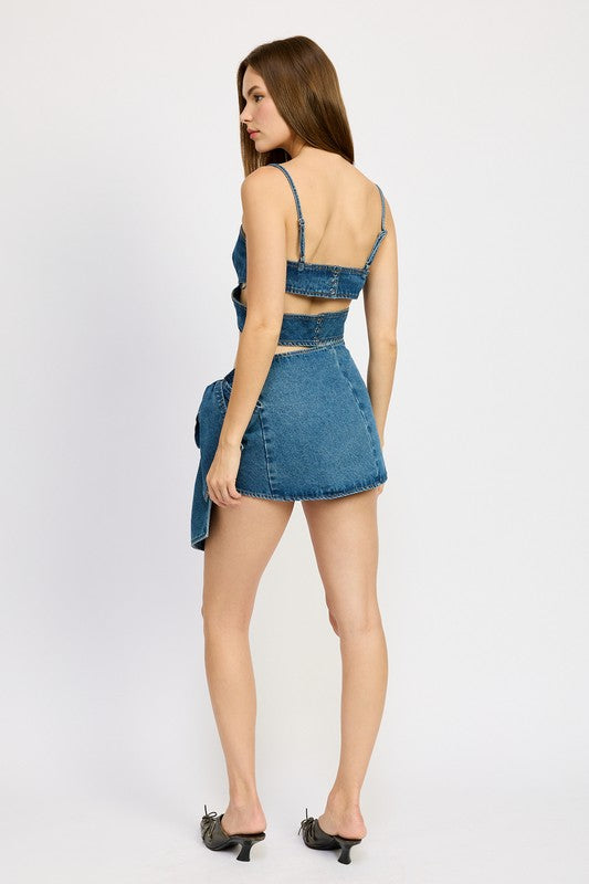 DENIM BOW DETAIL MINI SKIRT