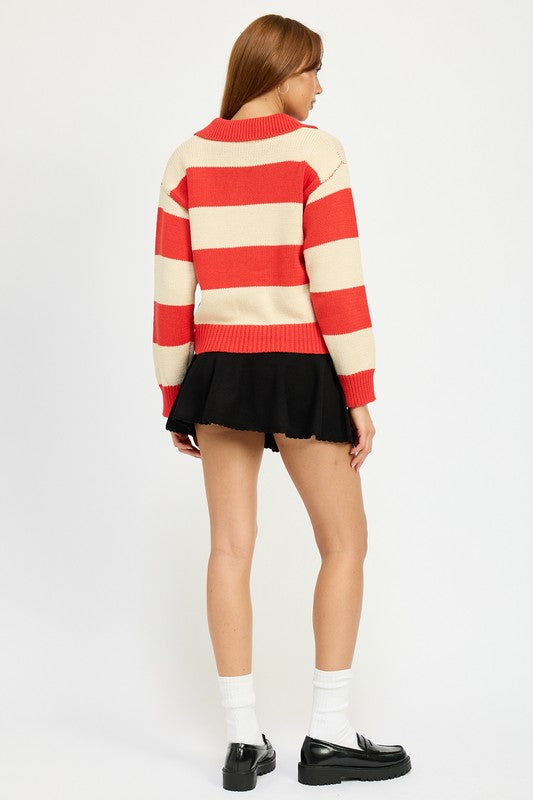 STRIPED COLLARED SWEATER TOP