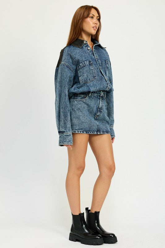 BUTTON UP DENIM MINI DRESS