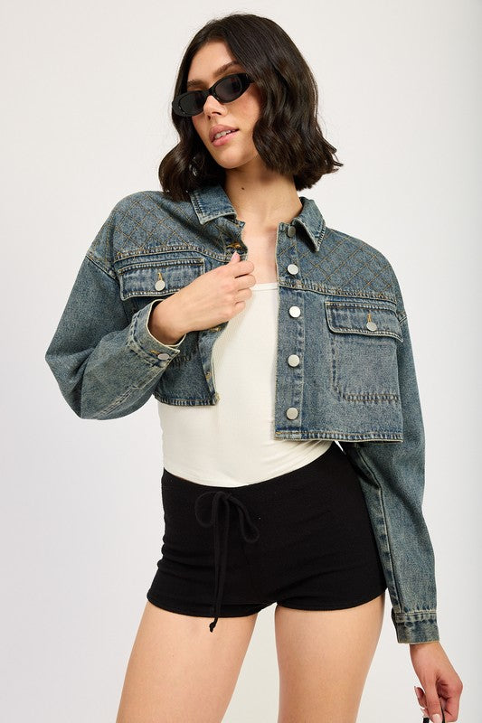 EMBROIDERED DENIM CROP JACKET