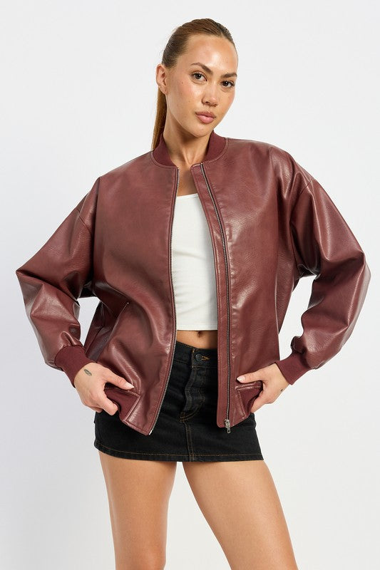 Vintage-Inspired Leather Bomber Jacket