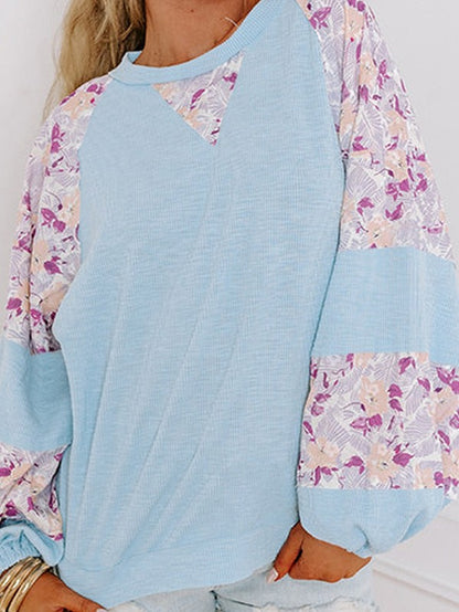 cotton Ribbed Floral Stitch Balloon Pull Over