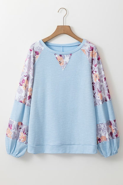 cotton Ribbed Floral Stitch Balloon Pull Over