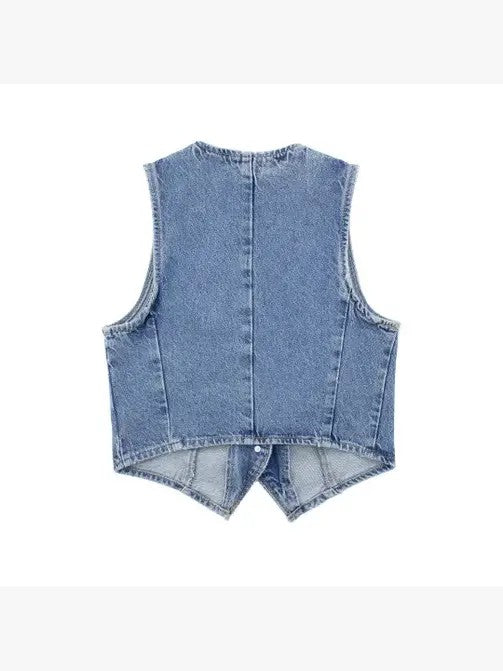 Cropped button front denim vest