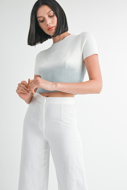 Sunset Ombre Crew Neck Cropped Top – Casual Chic Everyday Tee