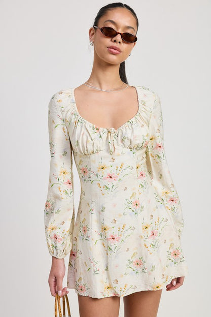 Floral Long Sleeve Mini Dress – Soft Girl Romantic Charm