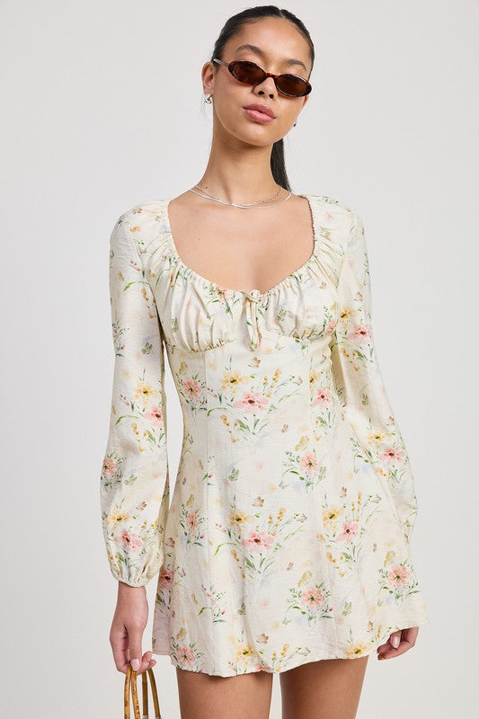 Floral Long Sleeve Mini Dress – Soft Girl Romantic Charm