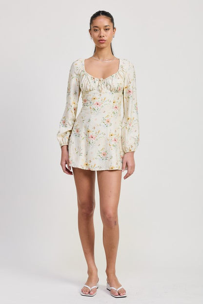Floral Long Sleeve Mini Dress – Soft Girl Romantic Charm