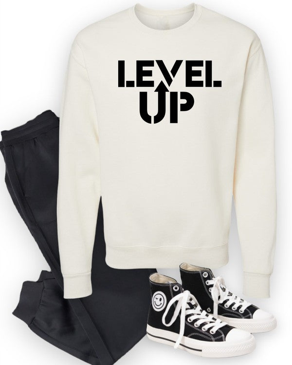 Black Print Level Up Graphic Crew Sweatshirt