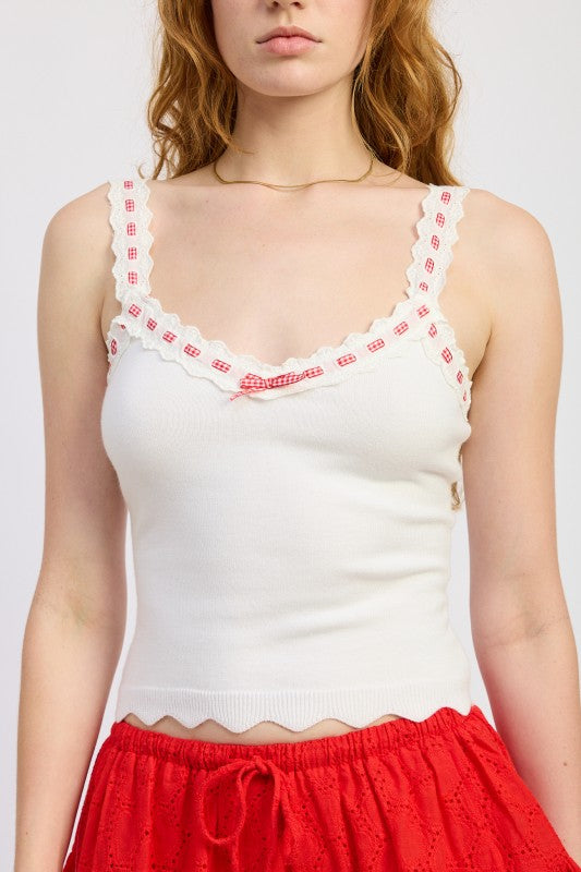 Crochet Strap Scalloped Tank Top – Feminine Fitted Knit Cami