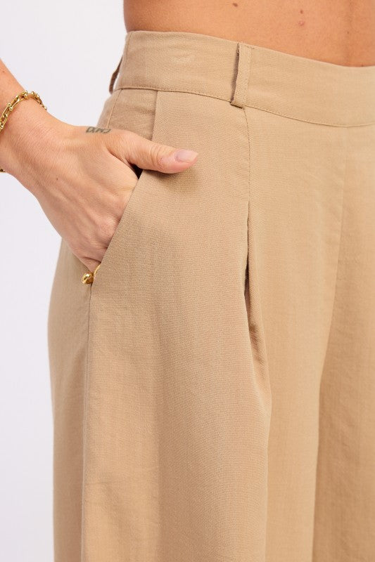 Wide Leg Linen Blend Pants | Everyday Relaxed Fit Trousers | IWearStyle™