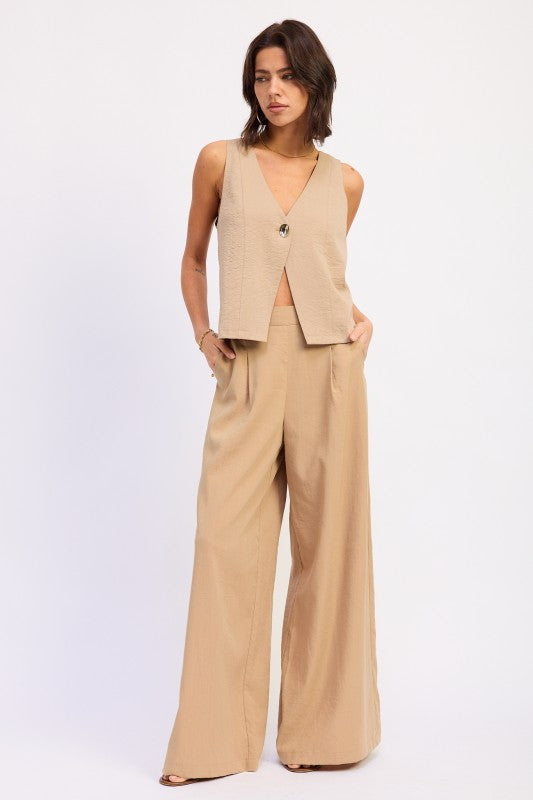 Wide Leg Linen Blend Pants | Everyday Relaxed Fit Trousers | IWearStyle™