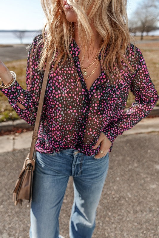 Wine Polka Dot Printed Buttoned Casual Shirt