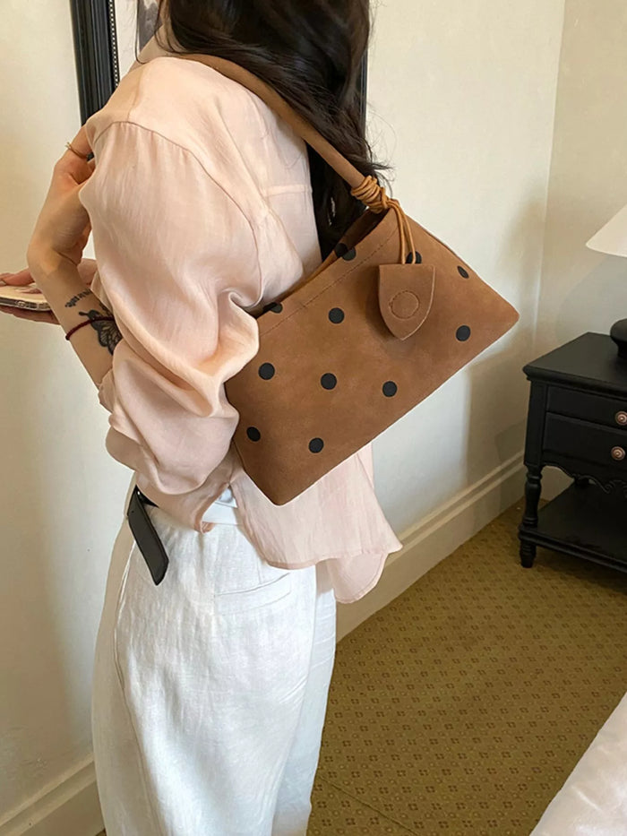 Brown Suede Polka-Dot Shoulder Bag | Women’s Medium Handbag